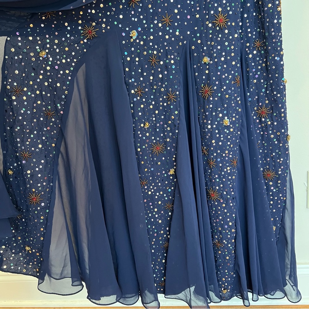 Vintage Jack Bryan Evening Gown Dress Large Blue Beaded Chiffon Celestial Gala - Picture 9 of 15